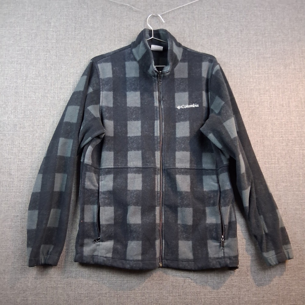 Columbia Mens Buffalo Plaid Full Zip Fleece Jacket Gray Black M 0776